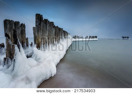 Winter Landscape At The Sea In Poland.