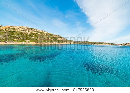 Turquoise water in Spalmatore beach in La Maddalena. Sardinia Italy