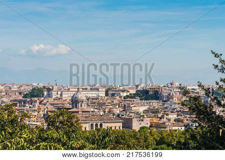 Panoramic view of Rome seen from the Promenade of the Janiculum. Italy