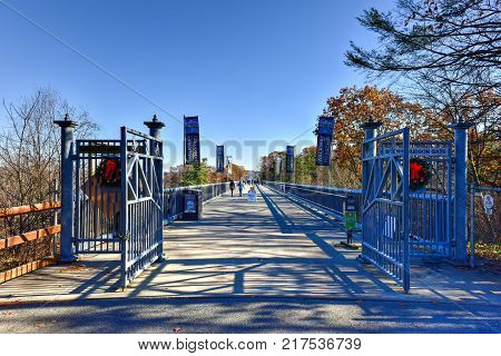Poughkeepsie, New York - November 30, 2017: Entrance to the Walkway over the Hudson in Poughkeepsie New York.