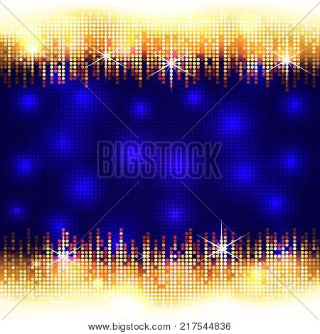 Golden bright mosaic shine frame with empty dark blue space for text vector background well organized layers