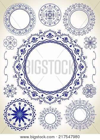 Ornate plates collection. Retro vector shapes and round ornaments.