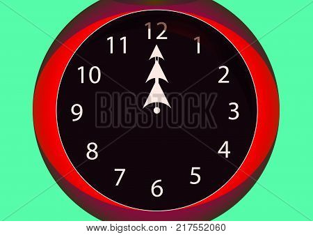 red clock hands for twelve hours on a light background