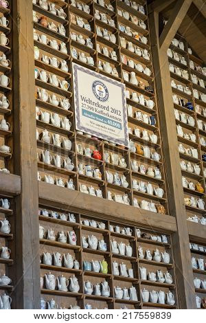 Germany / Koserow - October, 2017: Thousands of coffee jugs in the Karls store in Koserow