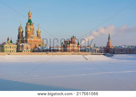 View of the winter embankment of Yoshkar-Ola