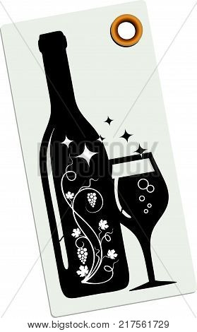Creative label for a wine boutique. A bottle with a wine glass and a vine.