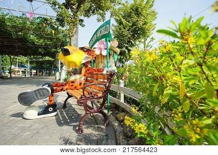 PATHUM THANI THAILAND - November 04 2017: Inside view of the fun park named Dream World in Pathum Thani Thailand. It's the most popular amusement park in Thailand.