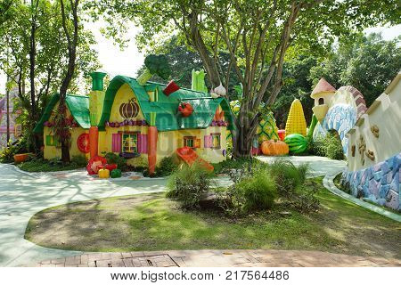 PATHUM THANI THAILAND - November 04 2017: Inside view of the fun park named Dream World in Pathum Thani Thailand. It's the most popular amusement park in Thailand.