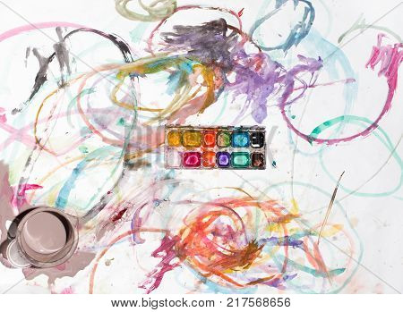 colored paint on Whatman paper . Photo of an abstract texture