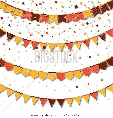 Bunting Flags. Bewitching Celebration Card. Balck On White Holiday Decorations And Confetti. Bunting