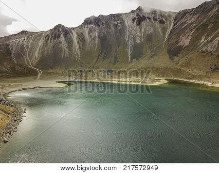 Panoramic view of Volcano Nevada de Toluca with lakes inside crater in Mexico