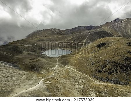 Panoramic view of Volcano Nevada de Toluca with lakes inside crater in Mexico
