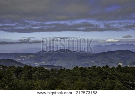Panoramic view of Volcano Nevada de Toluca with lakes inside crater in Mexico