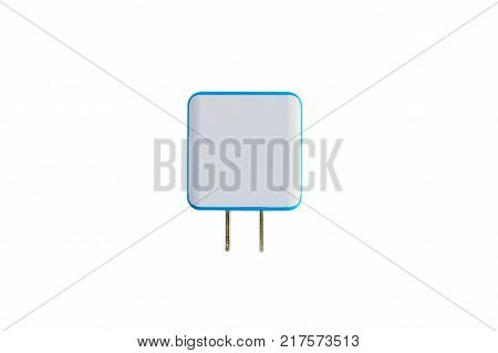 Dual electrical adapter to USB Charger port. It isolated on a white background. White color.