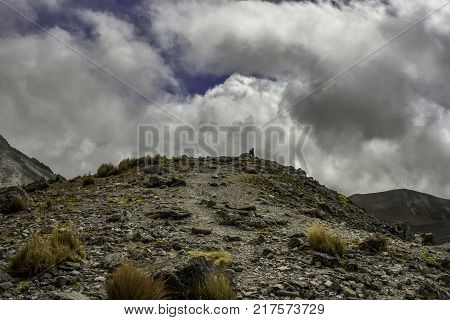 Panoramic view of Volcano Nevada de Toluca with lakes inside crater in Mexico