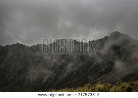 Panoramic view of Volcano Nevada de Toluca with lakes inside crater in Mexico