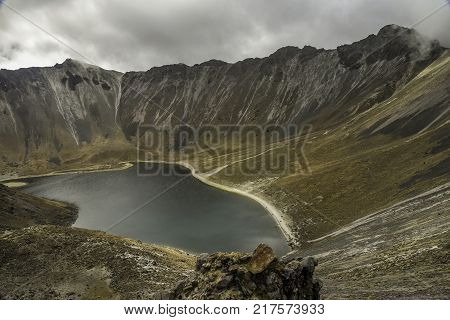 Panoramic view of Volcano Nevada de Toluca with lakes inside crater in Mexico