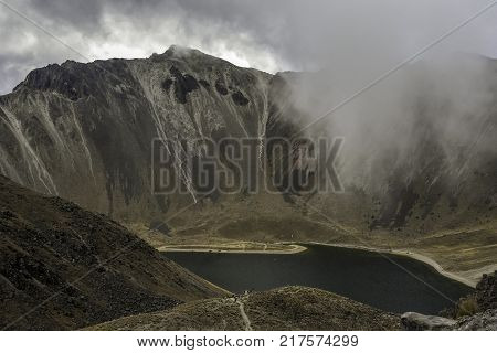 Panoramic view of Volcano Nevada de Toluca with lakes inside crater in Mexico