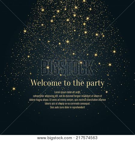 Bright vector illustration Magic snowfall of sparkling glittery particles lines on a dark background.