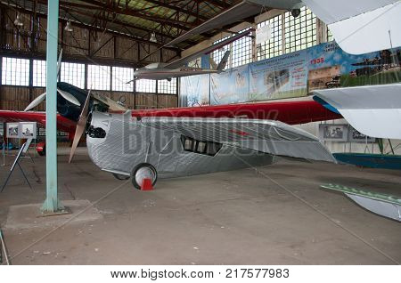 RUSSIA MOSCOW REGION MONINO - August 09 2017: Museum of the air force. ANT-2. The first flying prototype of the first all-metal aircraft in the USSR.