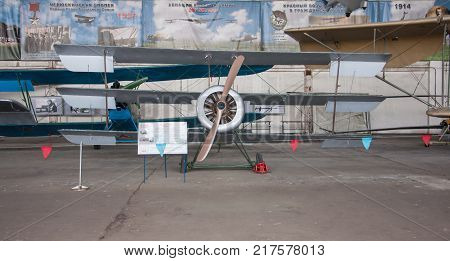 RUSSIA MOSCOW REGION MONINO - August 09 2017: Museum of the air force. Sopwith Triplane -- fighter-Triplane RAF during the First world war