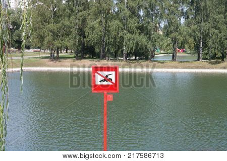 swim prohibitory sign at summer sunny day