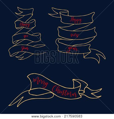 Old vintage ribbons with Christmas inscriptions. Happy New Year.