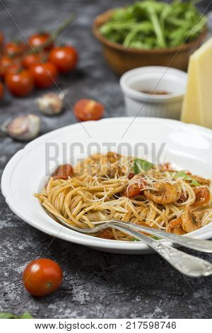 Spaghetti With Shrimps And Tomato Sauce