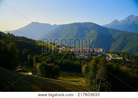 Modern mounain village in a sunny sammer day