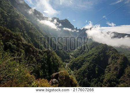 Pico do Arieiro seen from Balcoes Viewpoint Ribeiro Firo Madeira Portugal