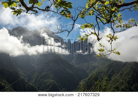 Pico do Arieiro seen from Balcoes Viewpoint Ribeiro Firo Madeira Portugal