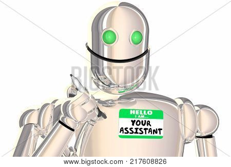 Robot Personal Assistant Hello Nametag Your Helper 3d Illustration