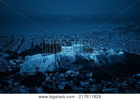 Athens skyline viewed from Mt Lykavitos with Acropolis, Greece.
