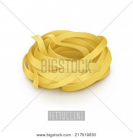 Fetuchini pasta, realistic isolated style. Bird's nest of flour close-up. Vector illustration of a long pasta