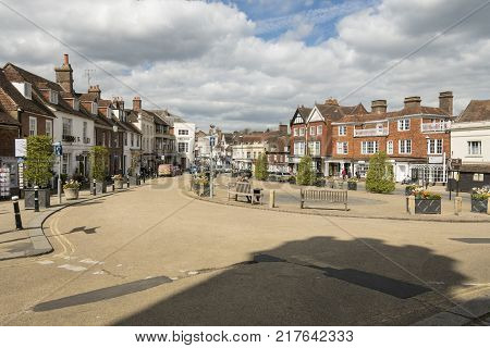 BATTLE, SUSSEX, UK, 13TH APRIL 2017 - View of the High Street Battle Rother Sussex UK