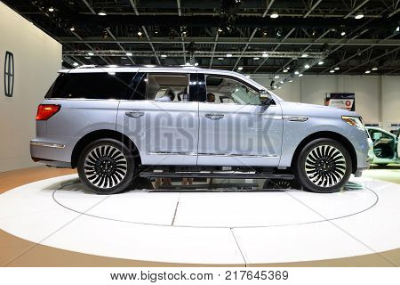 DUBAI UAE - NOVEMBER 18: The Lincoln Navigator car is on Dubai Motor Show 2017 on November 18 2017