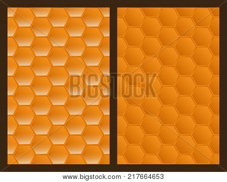 Two orange seamless pattern of the hexagonal plates with chamfers similar to honeycomb