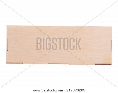 Wooden closed, oblong box, for children's geometric shapes, isolated on white background.