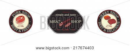 Meat Product Vector Logo And Brands. Beef, Pork, Lamb, Round Steak, Boneless Rump, Ribs, Loin And Ri