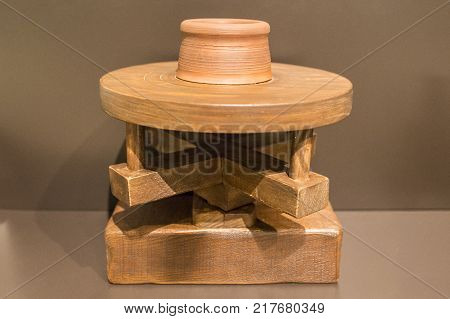 Reconstruction of primitive potter wheel. Brought by Phoenician people to Iberian Peninsula during 9th Century BC