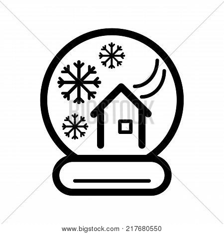 Glass snow ball with house and winter landscape. Snow globe black silhouette - Christmas decoration or gift. Waterglobe in material design- transparent sphere, New Year giveaway or souvenir. EPS10