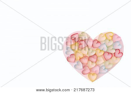 the multi-colored paper hearts on a white background
