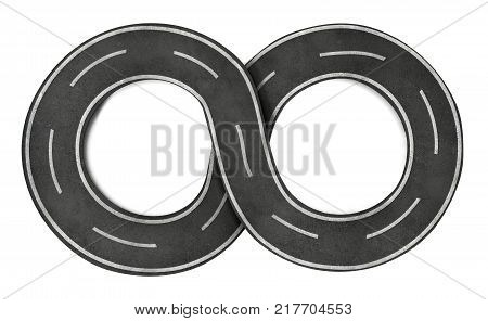 Infinity symbol shaped road isolated on white background. 3D illustration.
