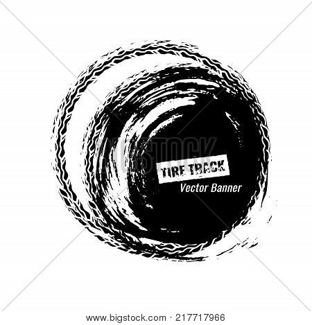 Vector automotive circle banner template. Grunge tire tracks background element for off-raod and extreme design. Editable graphic image in black and white colors