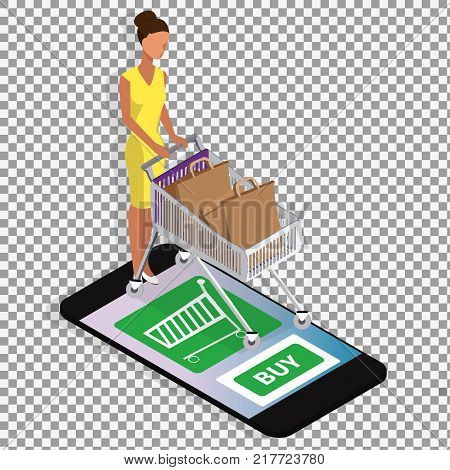 Shopping online isometric vector concept on transparent background. Business illustration. Business infographic elements. -stock vector