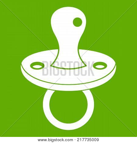 Baby pacifier icon white isolated on green background. Vector illustration