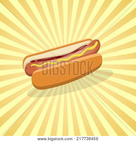Hot dog - cute cartoon colored picture. Graphic design elements for menu, poster, brochure. Vector illustration of fast food for bistro, snackbar, cafe or restaurant