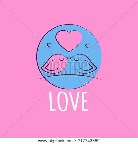 Card love. Vector illustration of two lovebirds. Valentine on valentines day. Birds kissing. Stock vector