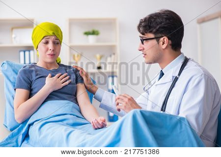 Cancer patient visiting doctor for medical consultation in clinic