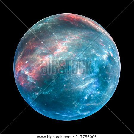 Colorful exoplanet insolated on black computer generated abstract background 3D rendering